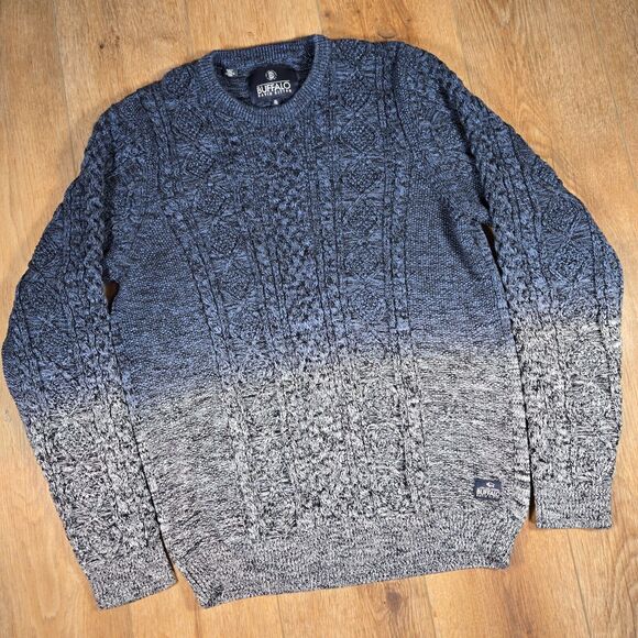 Buffalo David Bitton Sweater Mens XL Blue Cable Knit Pullover Crew Neck Knitwear - Picture 1 of 10